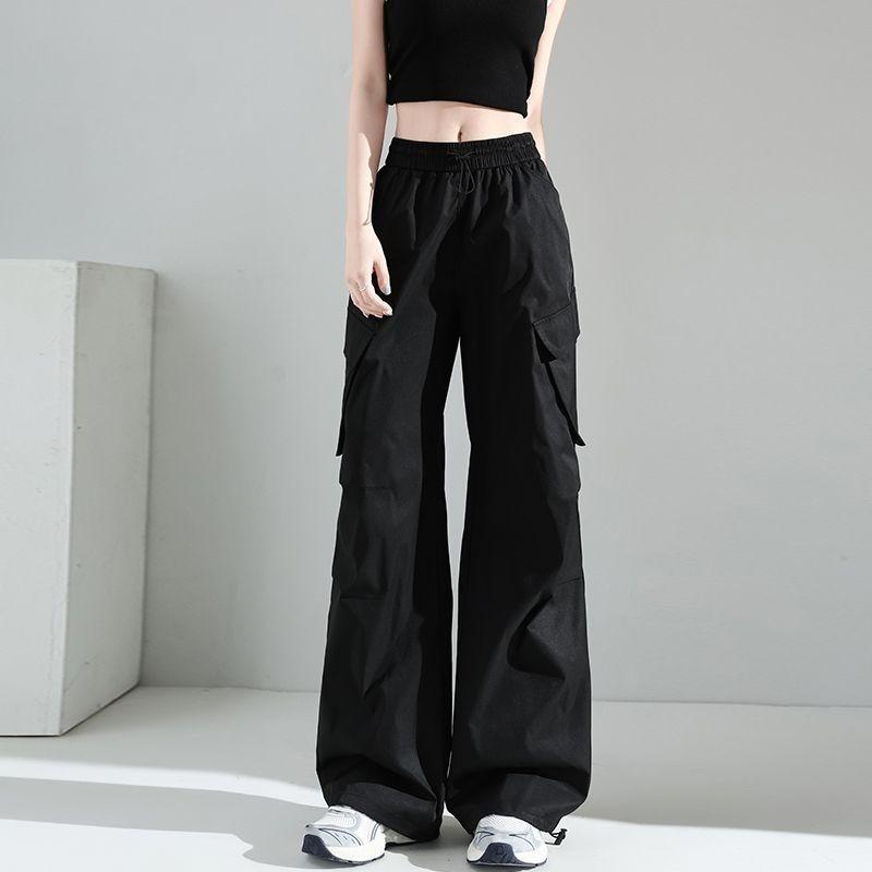 Fashionable American Cargo Pants for Women Summer High Waist Slimming Wide Leg Retro Casual Outfit