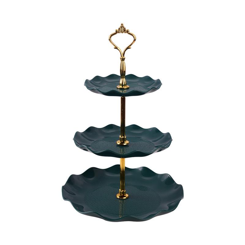 Suport de desert cu trei etaje în stil european: Placă de Fructe și Suport pentru Prăjituri din Plastic pentru Petreceri și Nunți
