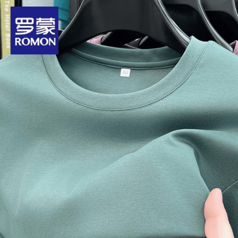 ROMON Men's Pure Cotton Round Neck Long-Sleeve T-Shirt