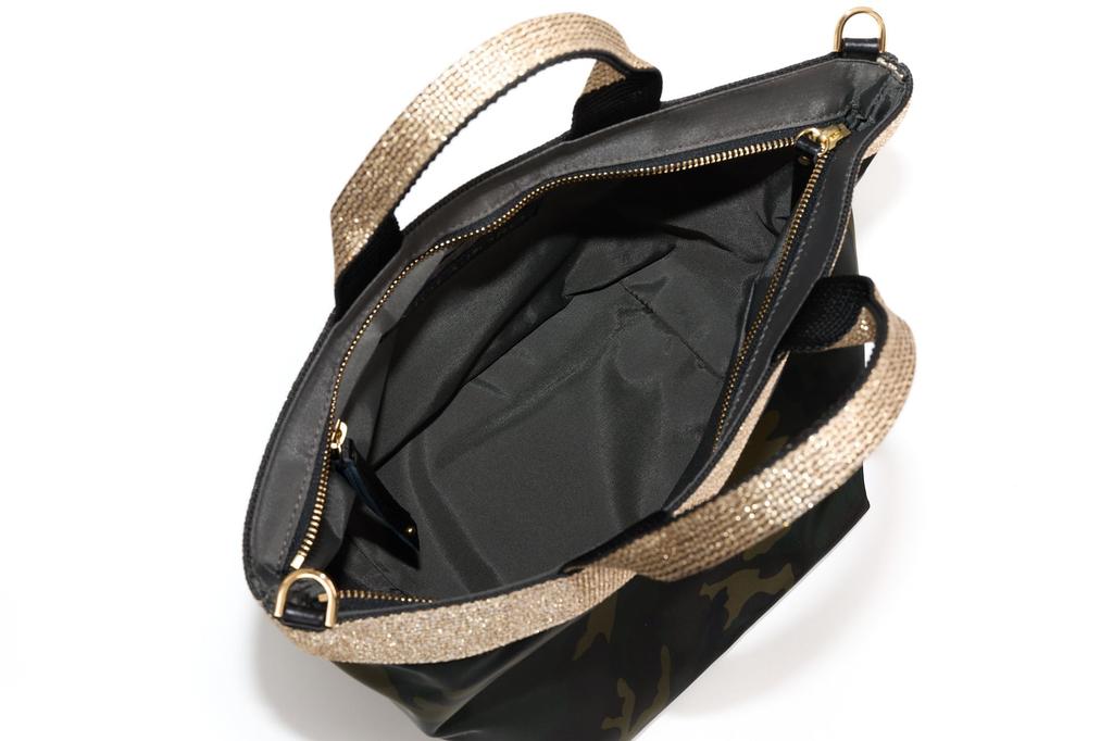 Viola Nylon X Gold Tape Tote Gray D'oro Bag, Medium, Beige, VIO-V-2037-BE