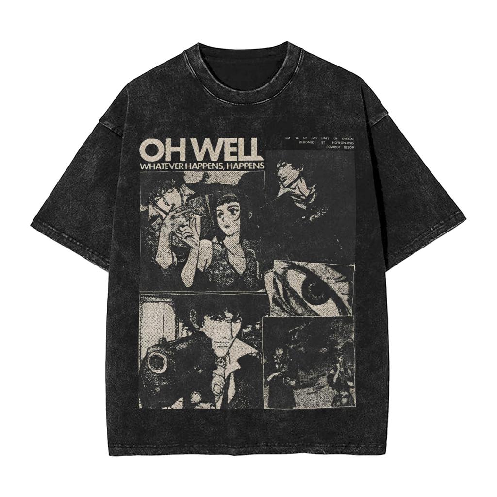 Cowboy Bebop Manga Graphic Tshirt Spike Spiegel Printed T Shirt Men Women Clothes Washed Loose Cotton Tshirt Short Sleeve Tees