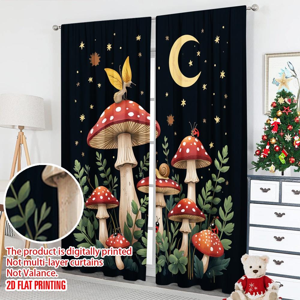 Set Of 2 Flat Printing Drapes Magical Mushroom Night Sky Digital Printed Polyester Family Party Use Home Wall Yard Curtain Made