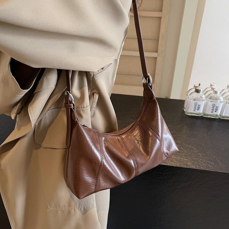 Vintage Women Waxed Leather Crossbody Bags Large Capacity Versatile Ladies Shoulder Bag Purse Stylish Female Underarm Handbags
