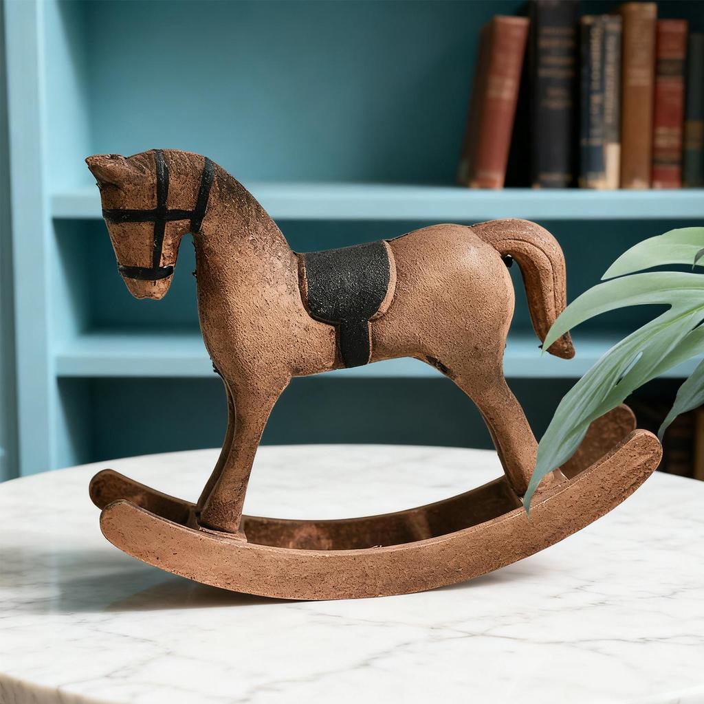 Horse Decor Vintage Wooden Funny Rocking Toys Rocking Horse Toy Desktop Ornament For Boys Girls Birthday Christmas Home Office