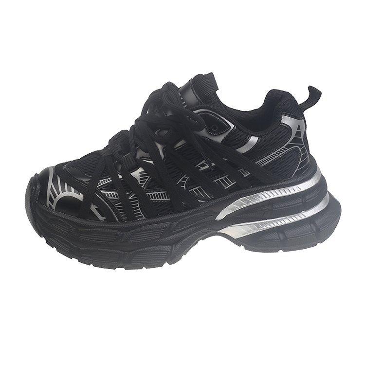 Leather platform dad shoes women's summer 2025 new mesh breathable shoes small height-increasing sports shoes autumn