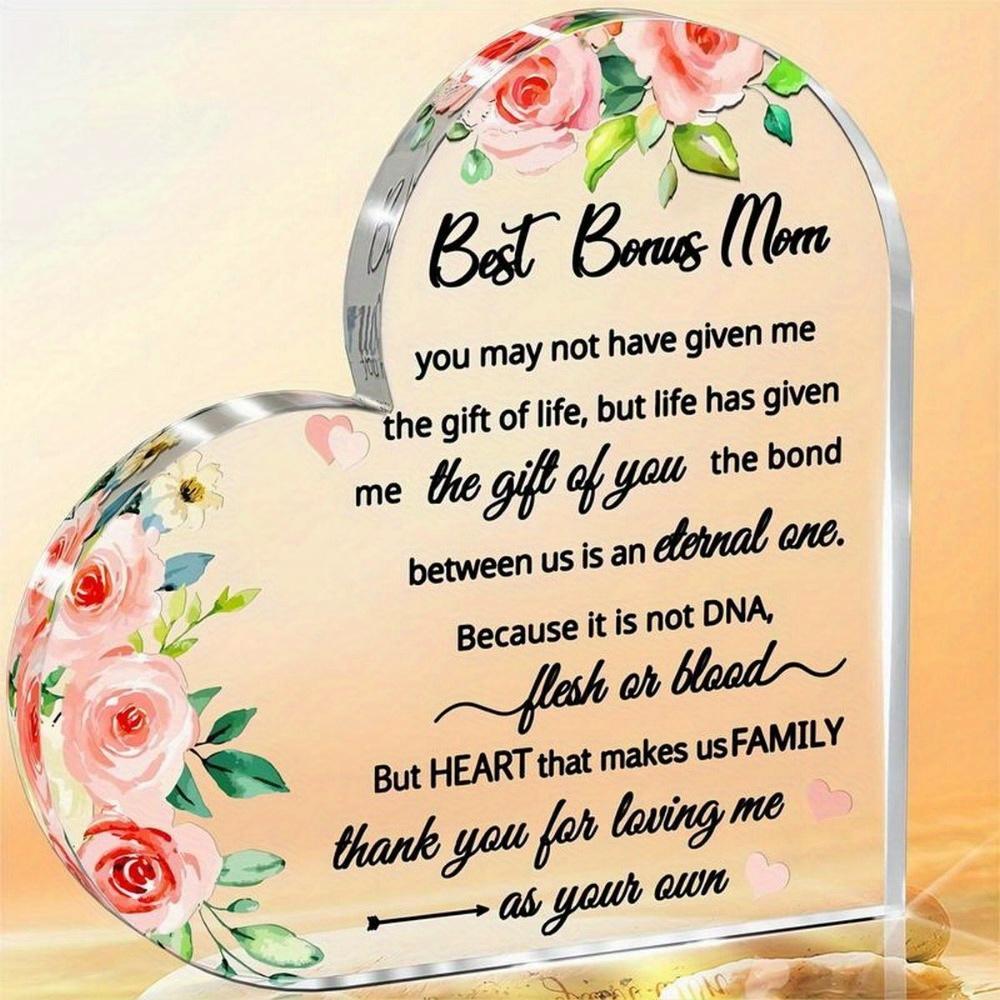 To My Other Mom  Heart Keepsake - Clear Acrylic Gift for Bonus Mother Figures чистый