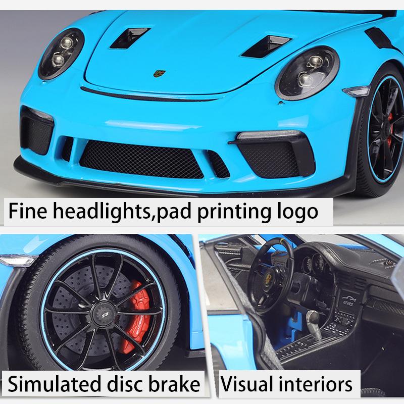 Model auta z lehké slitiny v měřítku 1/18 Welly Porsche 911 GT3 RS litý kovový model autíčka na hraní Model auta s vysokou simulací kolekce Dětské dárky