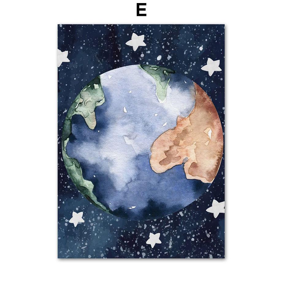Nursery Wall Art Space Astronaut Rocket Earth Moon Quotes Canvas Painting Nordic Posters And Prints Decor Pictures Baby Boy Room
