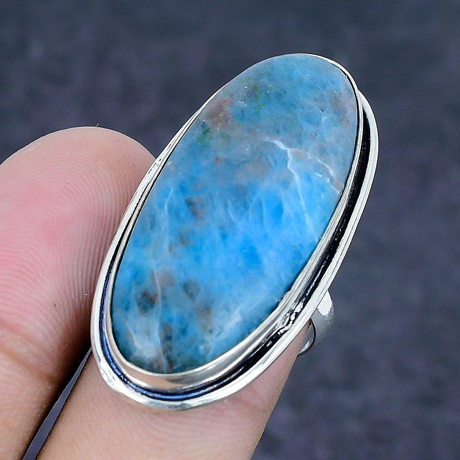 Natural Neon Blue Apatite Gemstone 925 Sterling Silver Jewelry Ring Size 6 O2P58
