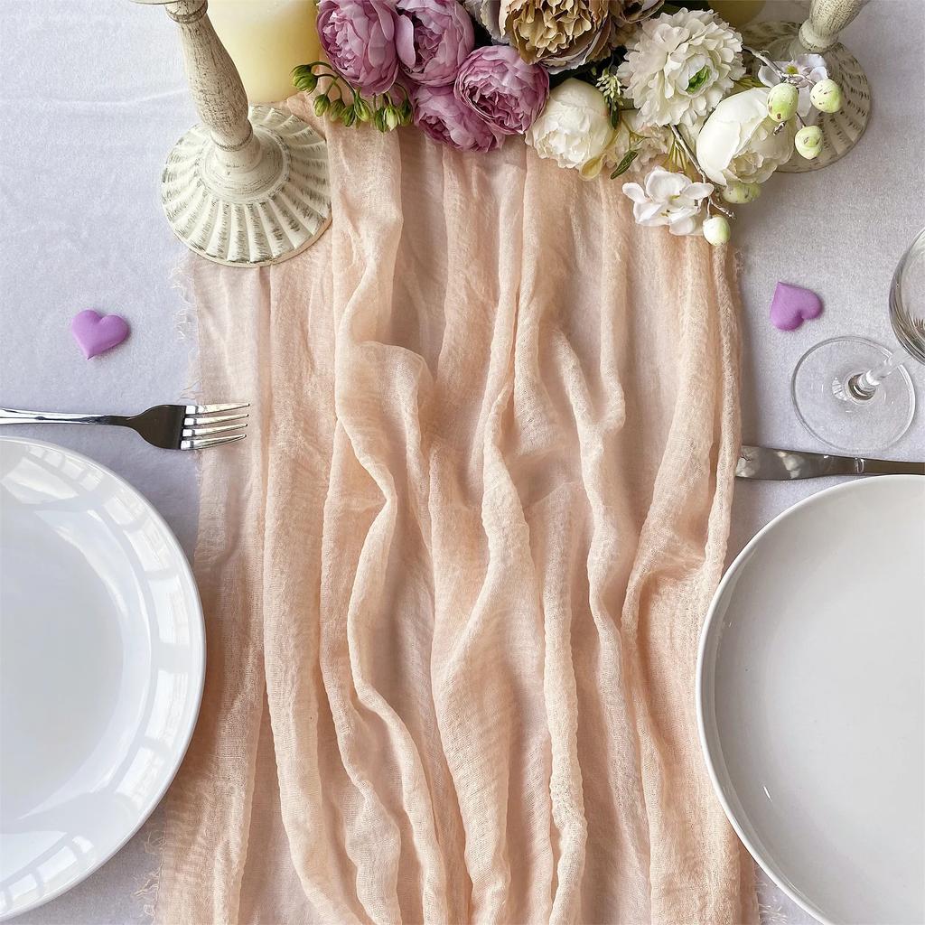 6pcs Purple Table Runner 90*180CM Rustic Gauze Wedding Reception Table Decor Boho Table Cloth Runner Baby Shower Home Decor