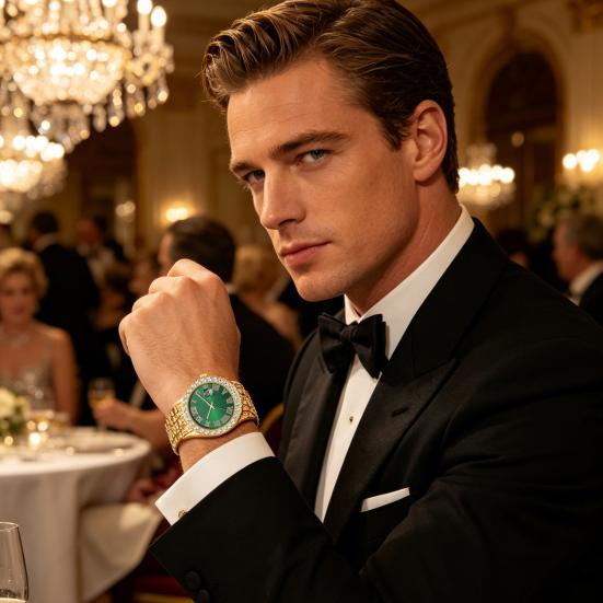 Orologio Bracciale Moda Uomo Orologio Analogico al Quarzo con Calendario Giorno Bracciale con Strass Orologio da Polso Regalo per Marito Fidanzato