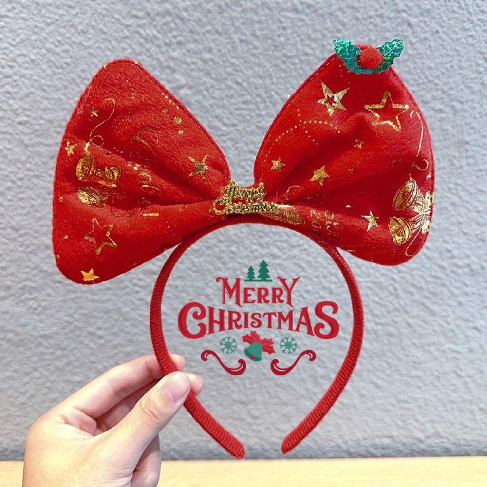 Plush Bowknot Hair Hoop Shiny Christmas Headband Sweet Christmas Hairband Cosplay