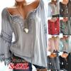 2024 Bestseller Off-the-Shoulder Cotton Linen Lace-Trim Long Sleeve Top