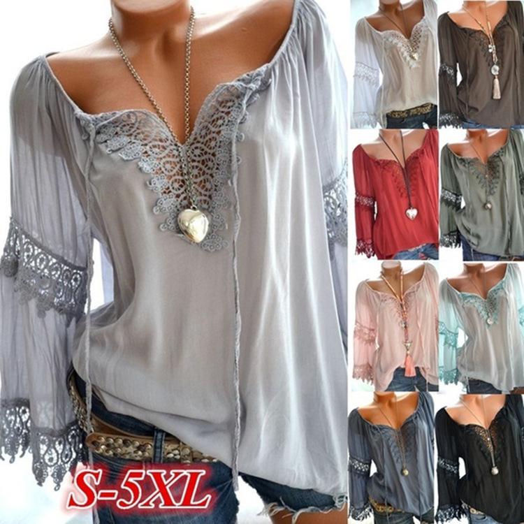 2024 Bestseller Off-the-Shoulder Cotton Linen Lace-Trim Long Sleeve Top