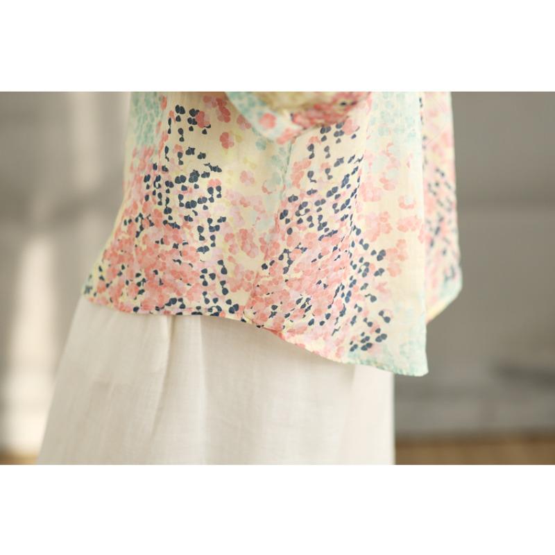 Dimanaf 2025 Women Summer Shirts Plus Size Buttons Cardigan Linen Printing Loose New Tops Tees