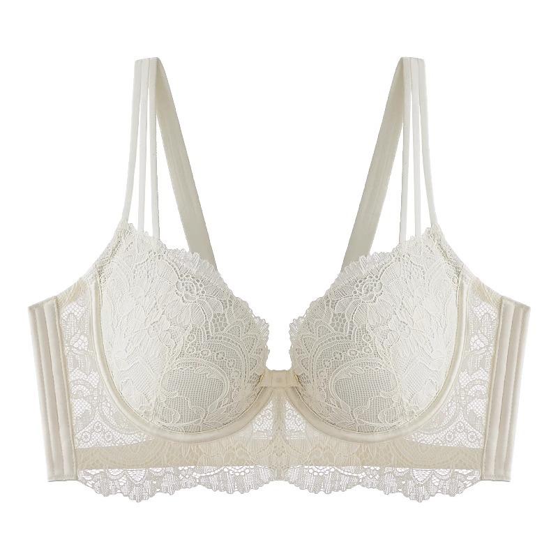 Processing large breasts and small lace soft steel ring French underwear female sexy gathering adjustment large size bra