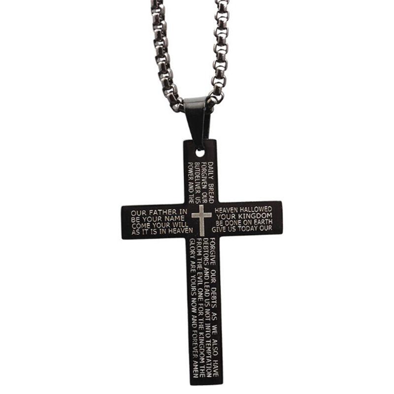 Stainless Steel Cross Necklace for Men Lord's Prayer Bible Cross Pendant Necklaces GZW