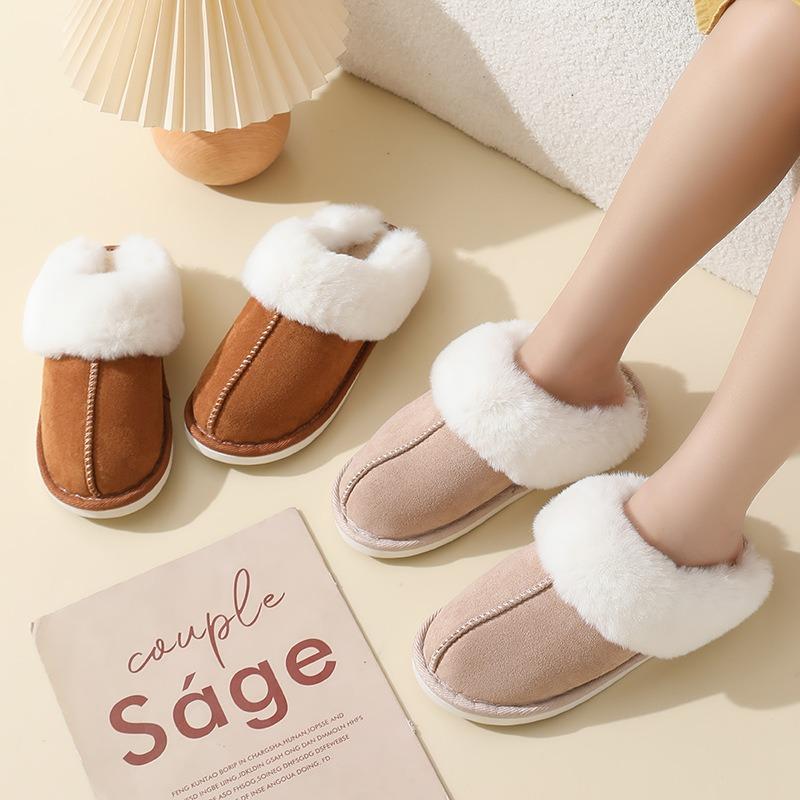 Winter Muntjac Fleece Fur Cotton Slippers Men's Indoor Thick Bottom Non-slip Warm Slippers Women