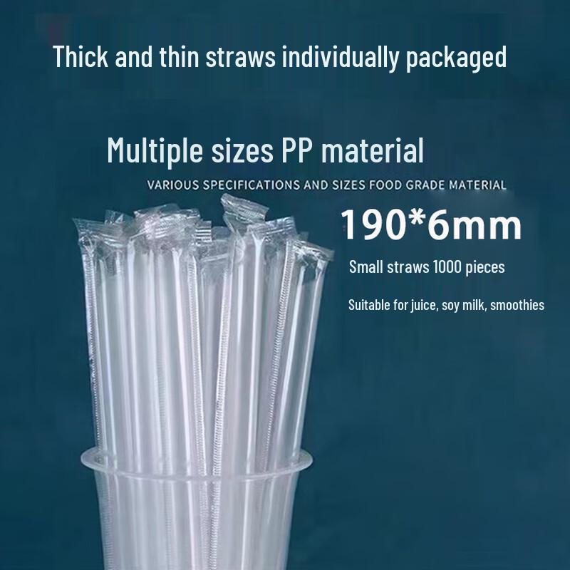 Homeglen Individually Wrapped Clear Disposable Plastic Straws 190x6mm
