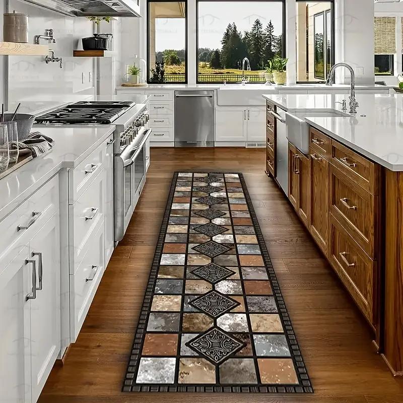 Stone-Effect Tile Rug Stain-Resistant and Easy To Maintain Entrance Hallway Doormat Corridor and Hallway Rug Home Decor