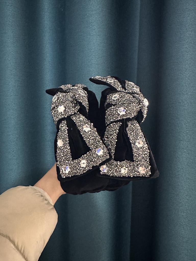 Temperament High-End Rhinestone Knotted Headband Bow Wide-Brimmed Women's Fashionable Hair Accessories