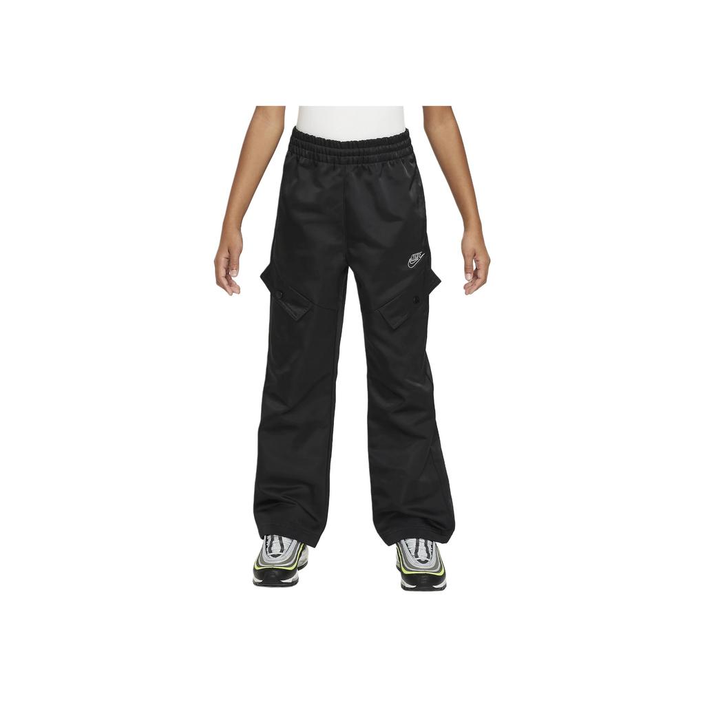 Nike Sportswear Elastic Mid-Waist Fitted Straight-Leg Casual Pants With Letter Print Kids Bottoms Black FN8638-010