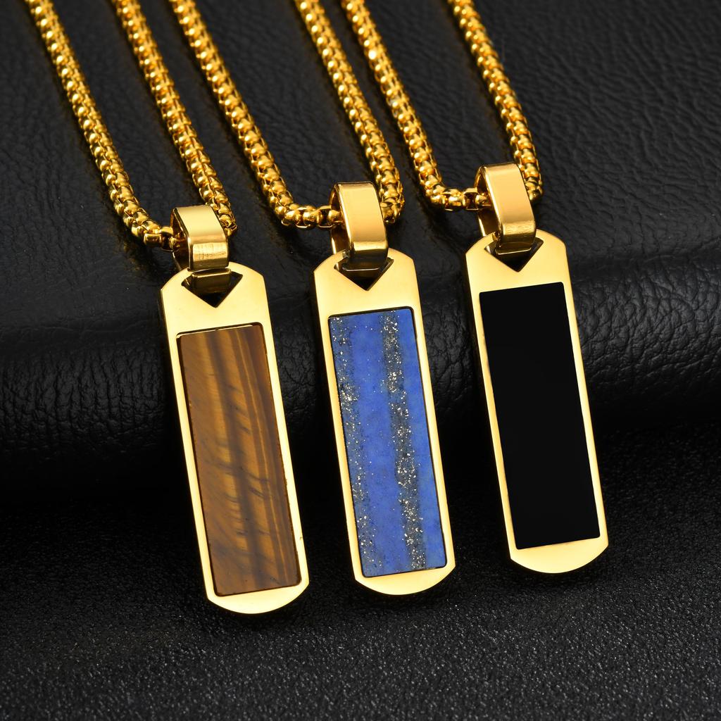 Vnox Vertical Bar Necklaces for Men Boys, Stainless Steel Rectangle Pendant, Gold Color Box Chain Trendy Necklace Jewelry Gifts