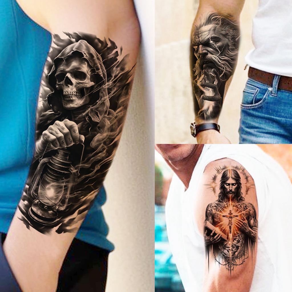 74 Fogli Tatuaggi Temporanei Leone Tigre Lupo Per Uomini Donne Zeus Gesù Tatuaggi Impermeabili Realistici Adesivo Tatuaggio Finto Lunga Durata