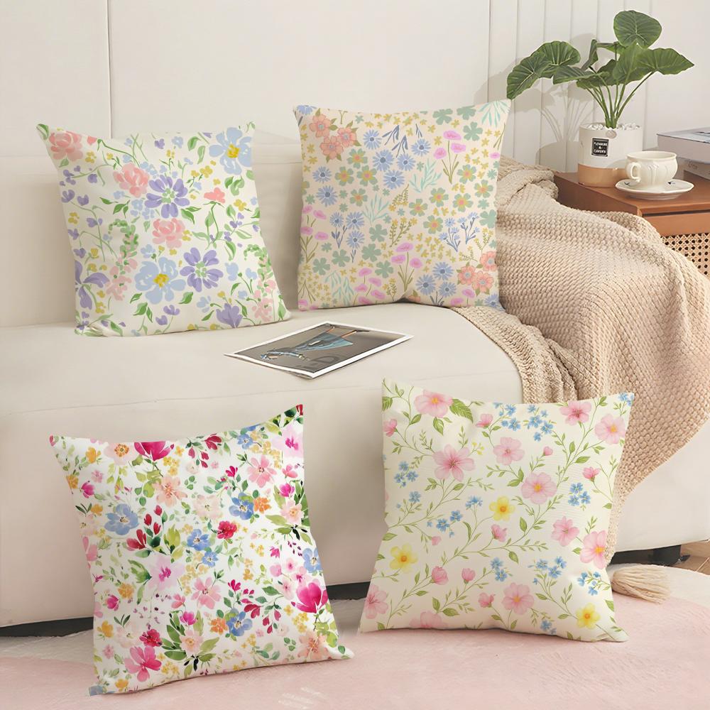 Fresh Floral Print Cushion Cover Short plush Doublesided Print Square Throw Pillow Covers Sofa Home Cushion Decor