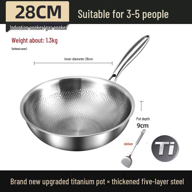 Zhuchuang Jingpin 28cm Unbeschichteter Antihaft-Titan-Wok