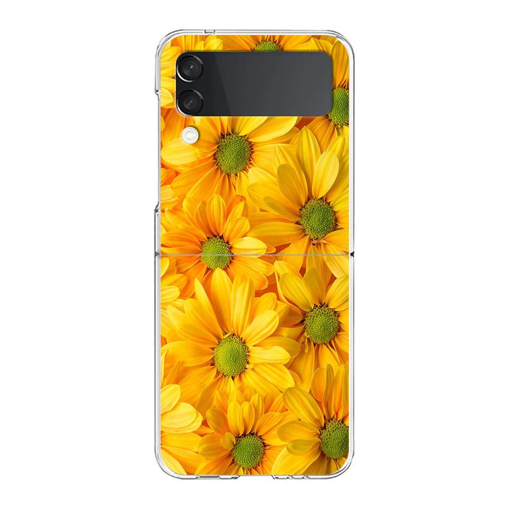 Phone Case For Samsung Galaxy Z Flip 3 4 5 Hard Folding Clear PC Bumper Beauty Flowers Leaves For Samsung Z Flip 6 Back Cover