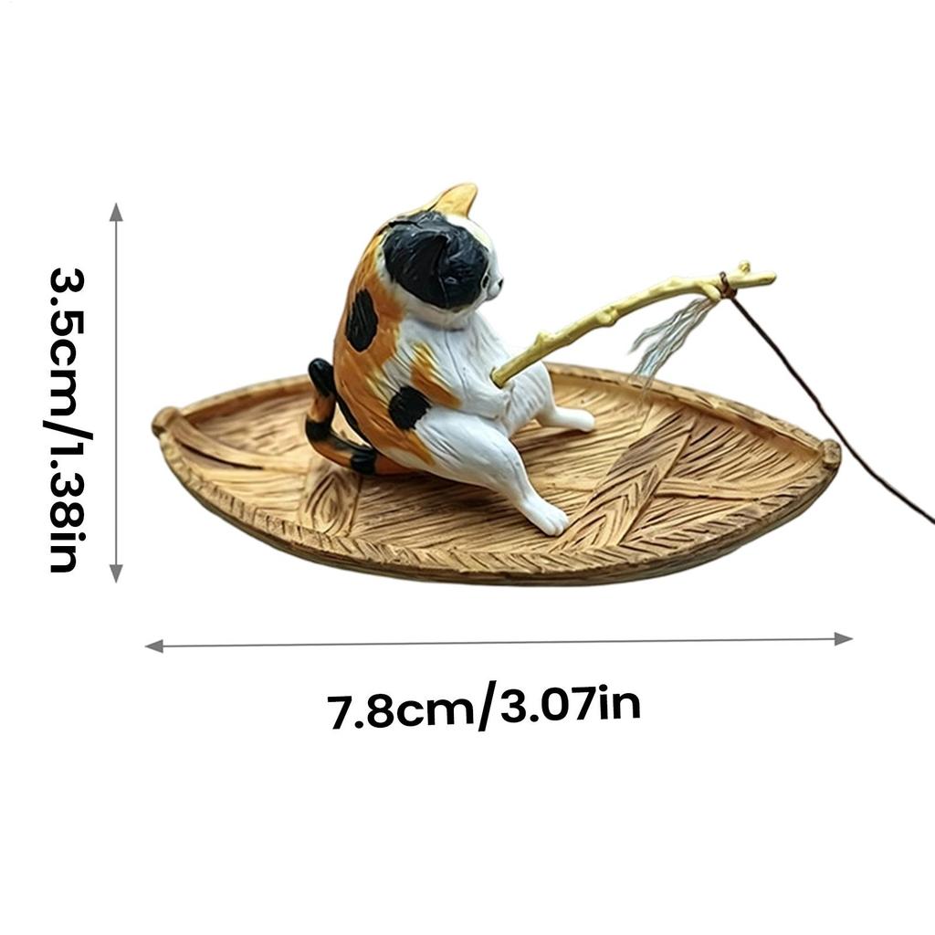 Fish Tank Decor Cute Kitten Fishing Resin Statue Aquarium Decoration For Garden Pond Home Office Landscaping Outdoor Aquatic