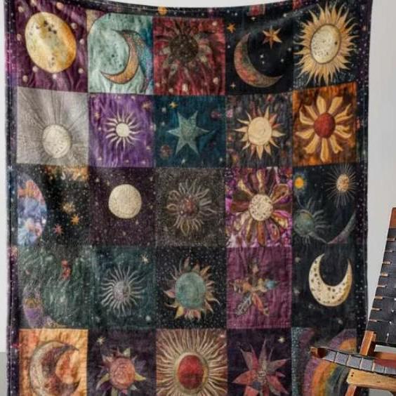 Cross Retro Sun and Moon Flannel Blanket - Soft All-Season Comfort