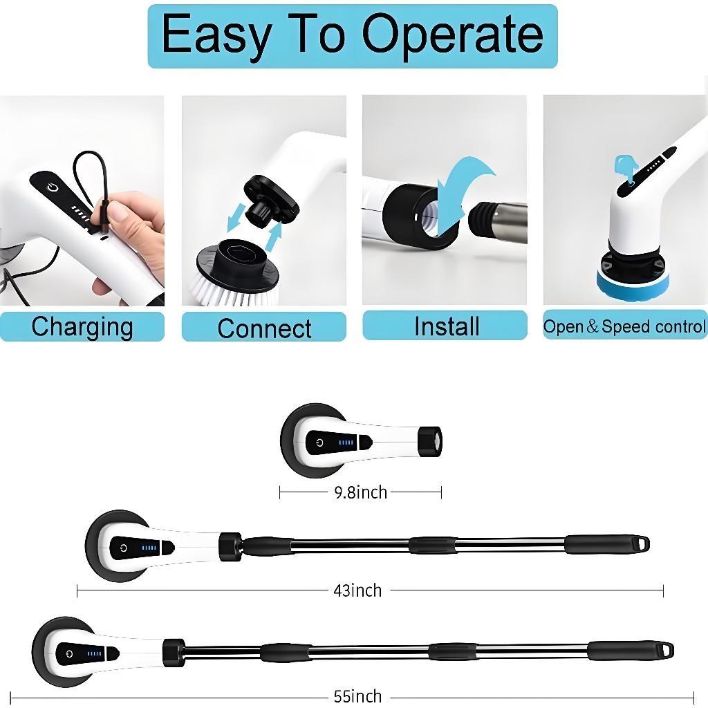 9 IN 1 Cordless Portable Electric Spin Scrubber Handheld Bathtub Kitchen Cleaner Multifunctional Electric Cleaning Brush