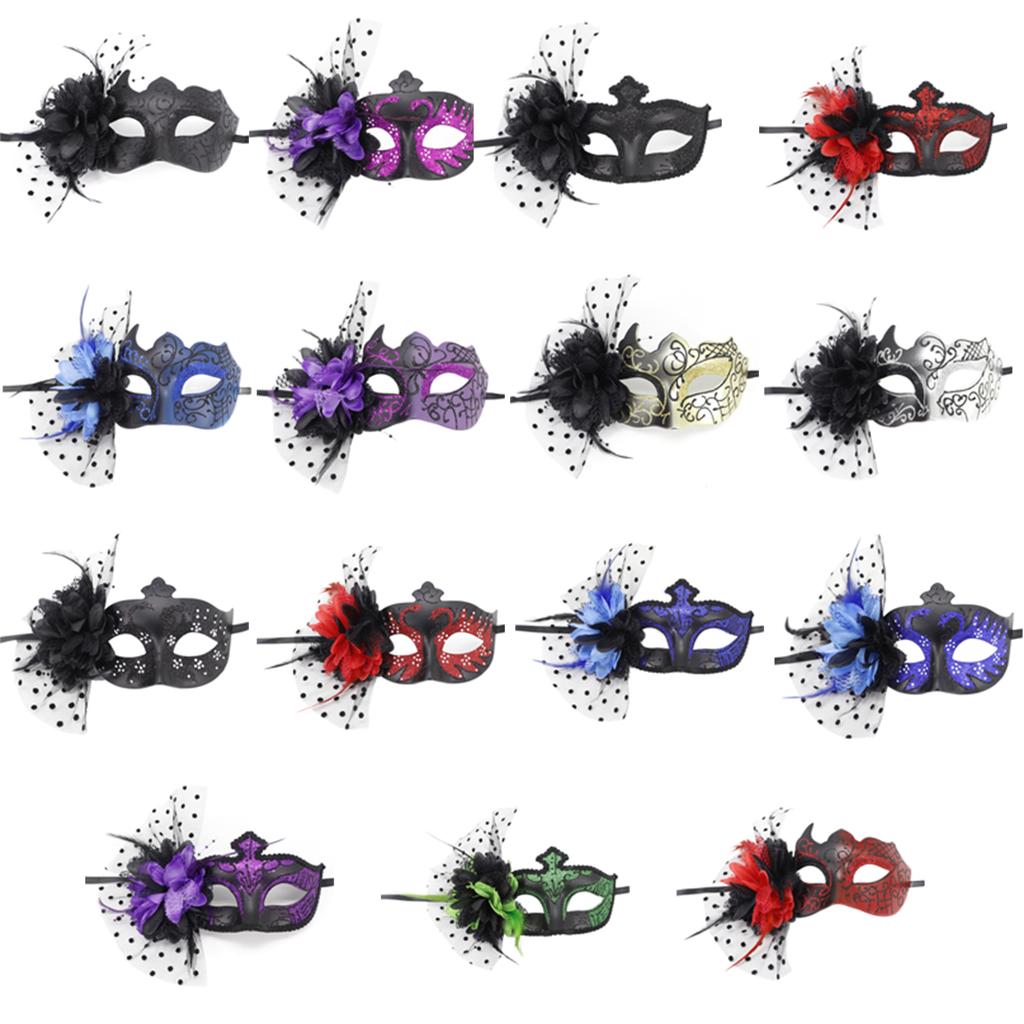 Feathered Masquerade Mask Halloween Party Eye Mask Flower Decoration Masquerade Half Face Mask for Women Cosplay