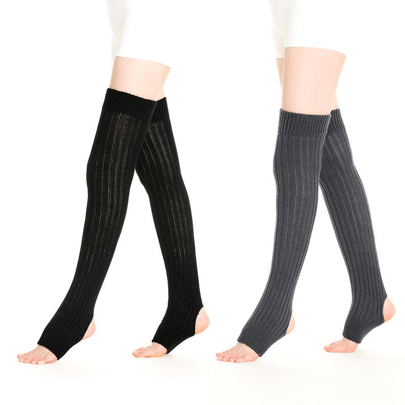 Women's Winter Over Knee High Footless Socks Vertical Stripes Knit Long Leg Warmers Elatic Boot Cuffs