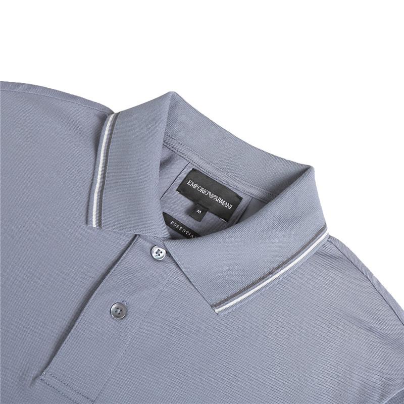 Emporio Armani SS22 Logo Striped Straight Fit Casual Short Sleeve Polo Shirt Men polo shirts Gray Blue 8N1FB3-1JPTZ-0638