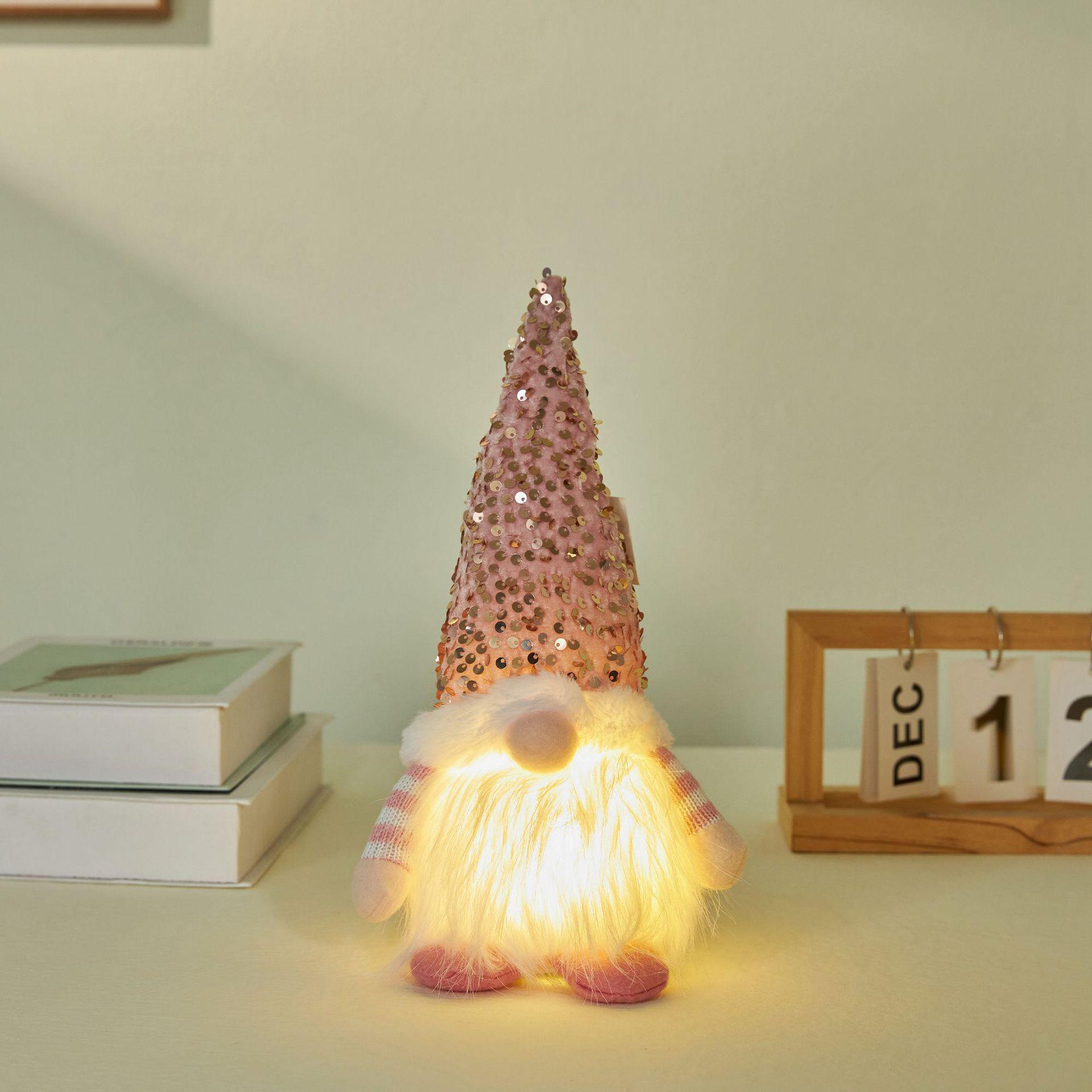 Rudolph Faceless Doll Sequin Light Ball Bedside Lamp - Christmas Night Light Ornament in Red, White, Gray