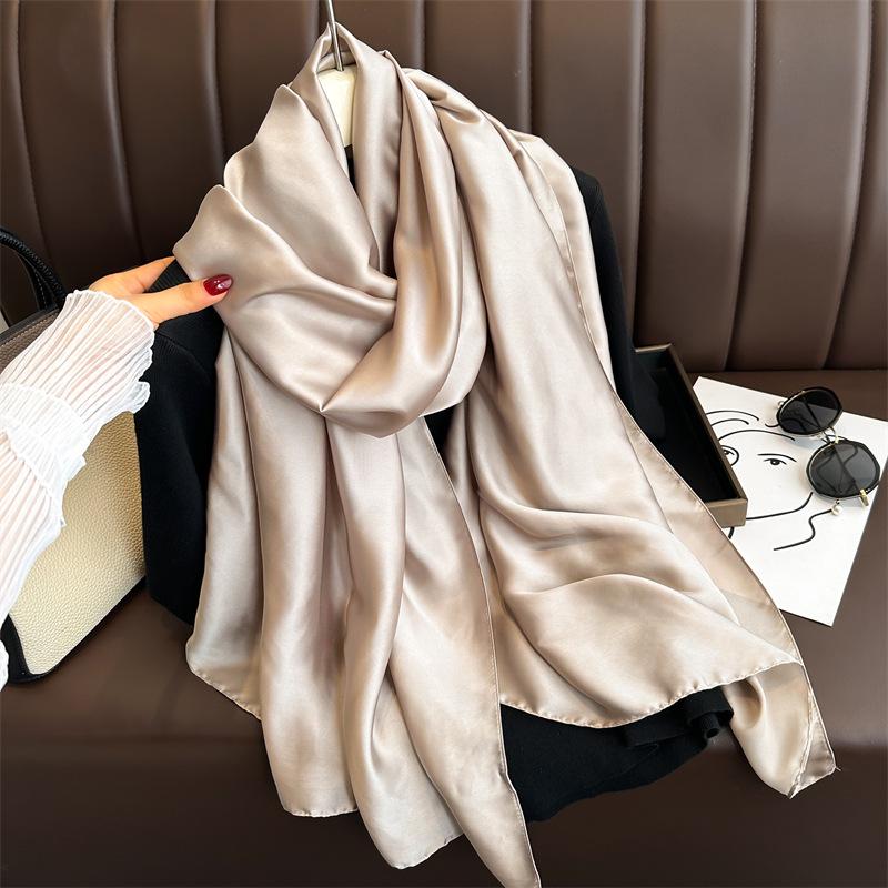 Versatile Silk-Like Scarf: Women's Spring/Summer Plain Gauze Wrap - Headscarf, Beach Towel, or Korean Satin Style