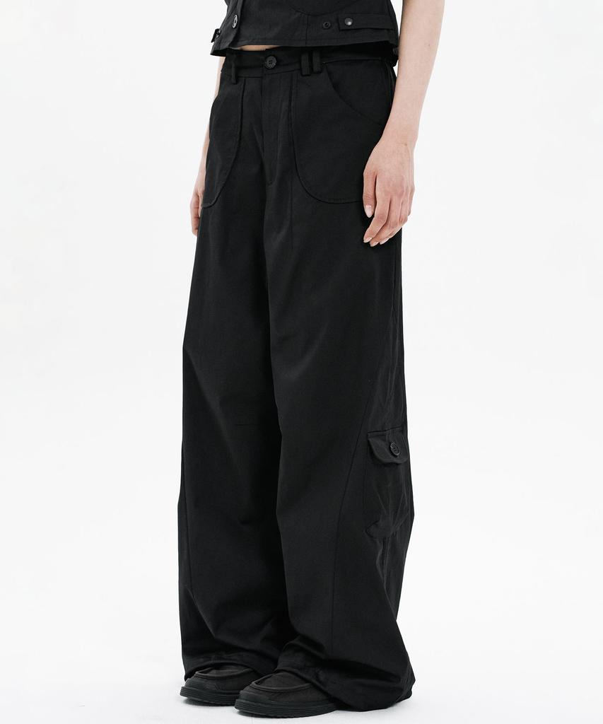 Hanahi Side Shirring Pocket Wide Pants Black