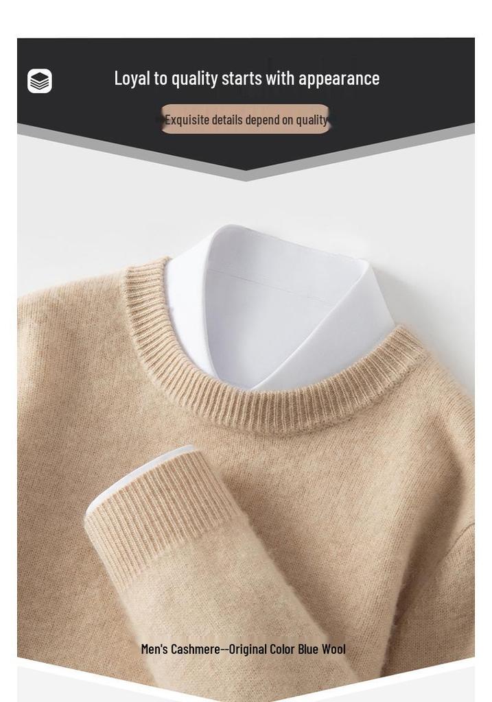 Autumn-Winter Men's Round Neck Solid Knit Sweater - Double Strand Trendy Base Layer