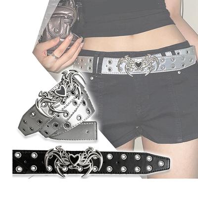 Kante Doppelreihe Dornschließe Gürtel Punk Design Taillenband Kunstleder Taillenriemen Unisex Modeaccessoire