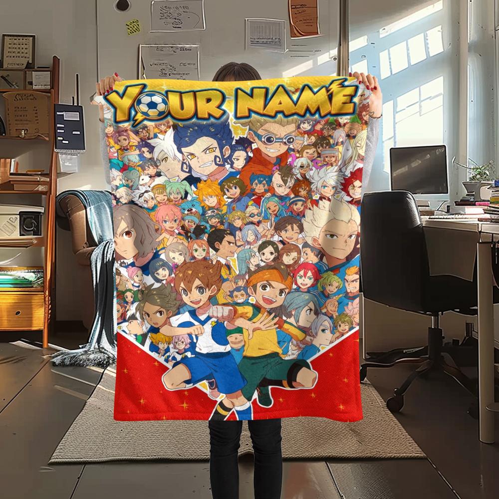 1PC Custom Name Inazuma Eleven Patterned Flannel Blanket Suitable For All Seasons for Home Decor Warmth and Comfort Gifts Holiday Present