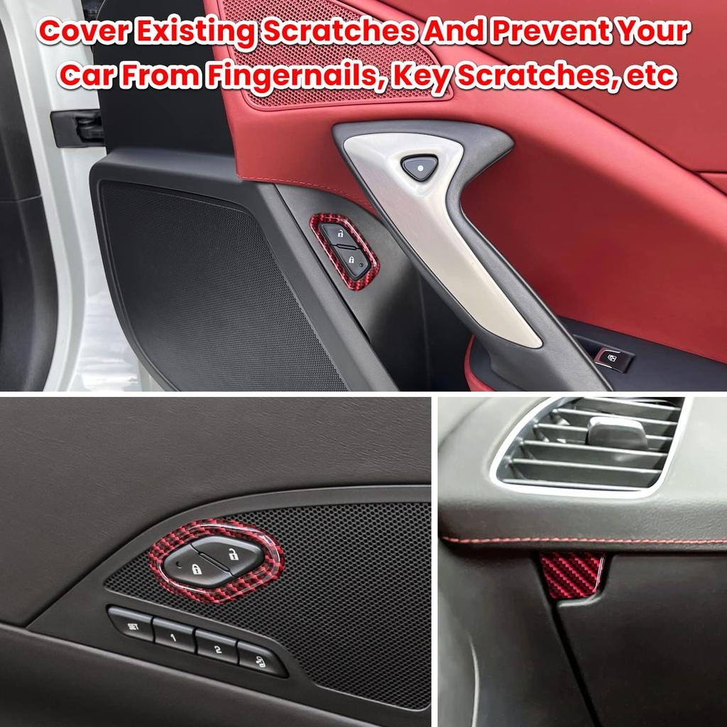 Carbon Fiber Door Lock Switch Button Glove Box Handle Switch Cover Trim for Chevrolet Corvette C7 Z06 Z51 ZR1 Stingray Grand Sport 2014 2015 2016