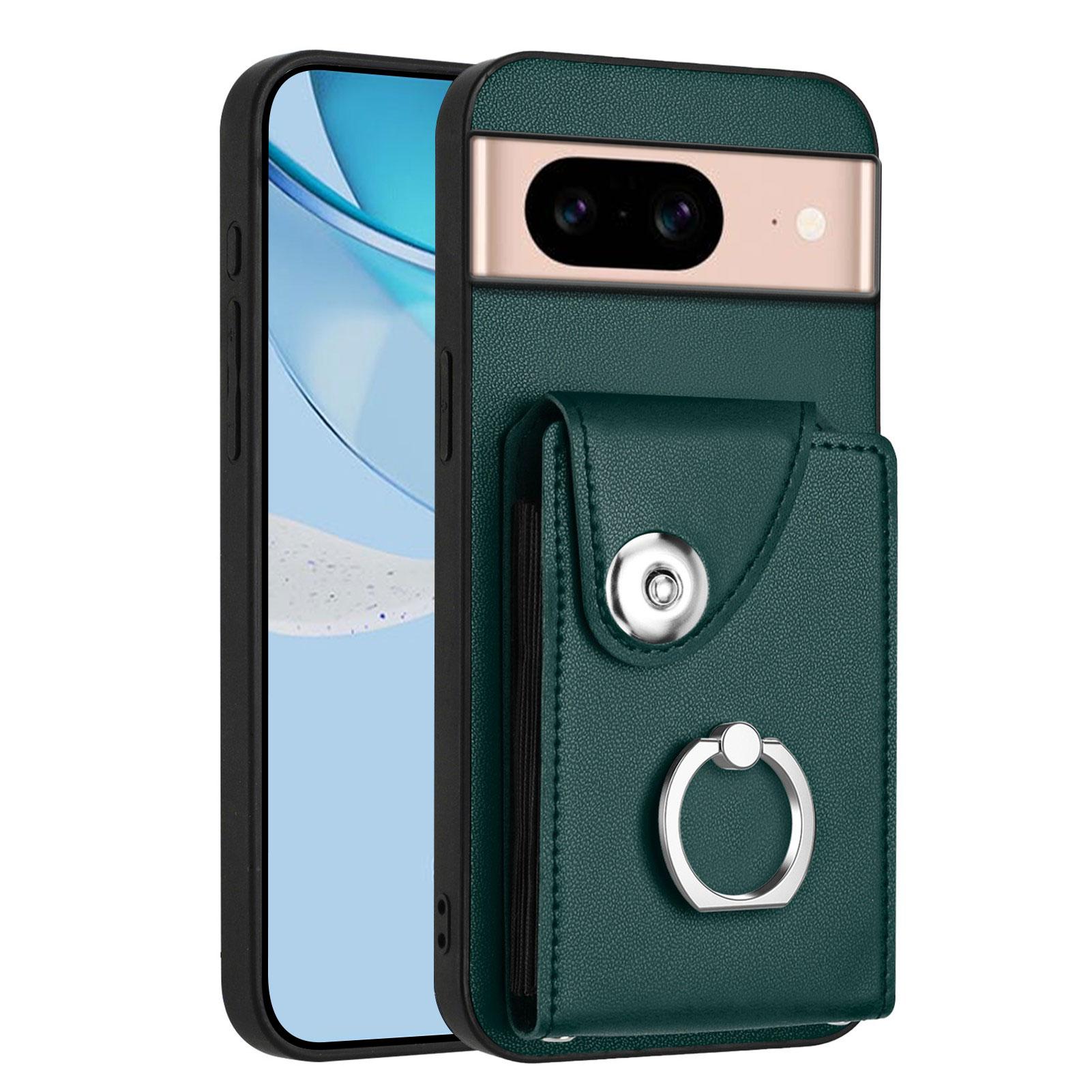 

For Google Pixel 8a Case YB Leather Coating Series-7 Card Holder Leather TPU Phone Cover with Kickstand Green