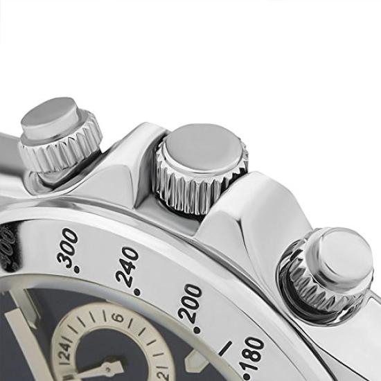 GRANDEUR Ceas Cronograf Japonez Fabricat Rezistent la Apă 10 ATM Brățară Solidă din Oțel Inoxidabil JGR004W5 Albastru Marin [GRANDEUR] Bărbați