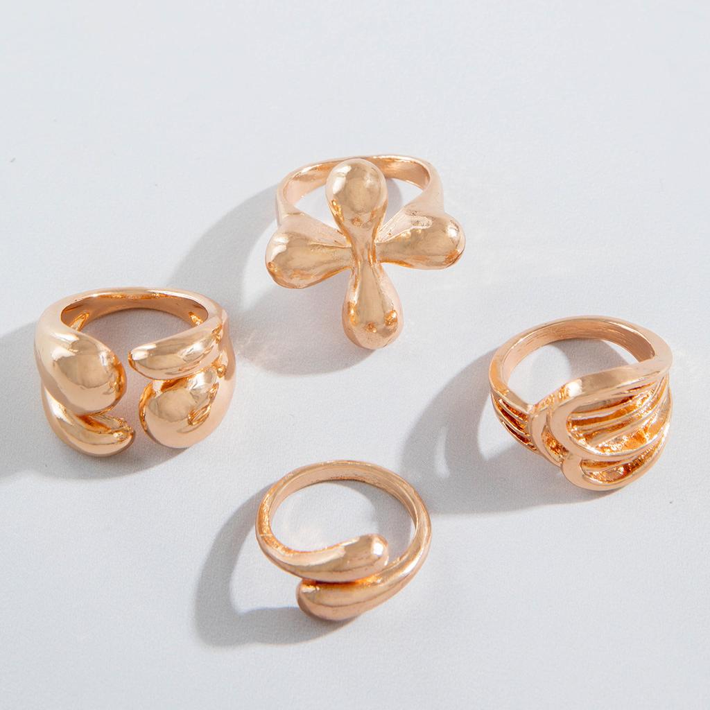 Fashionable irregular geometric openwork ring set design sense peach heart butterfly opening ring for women