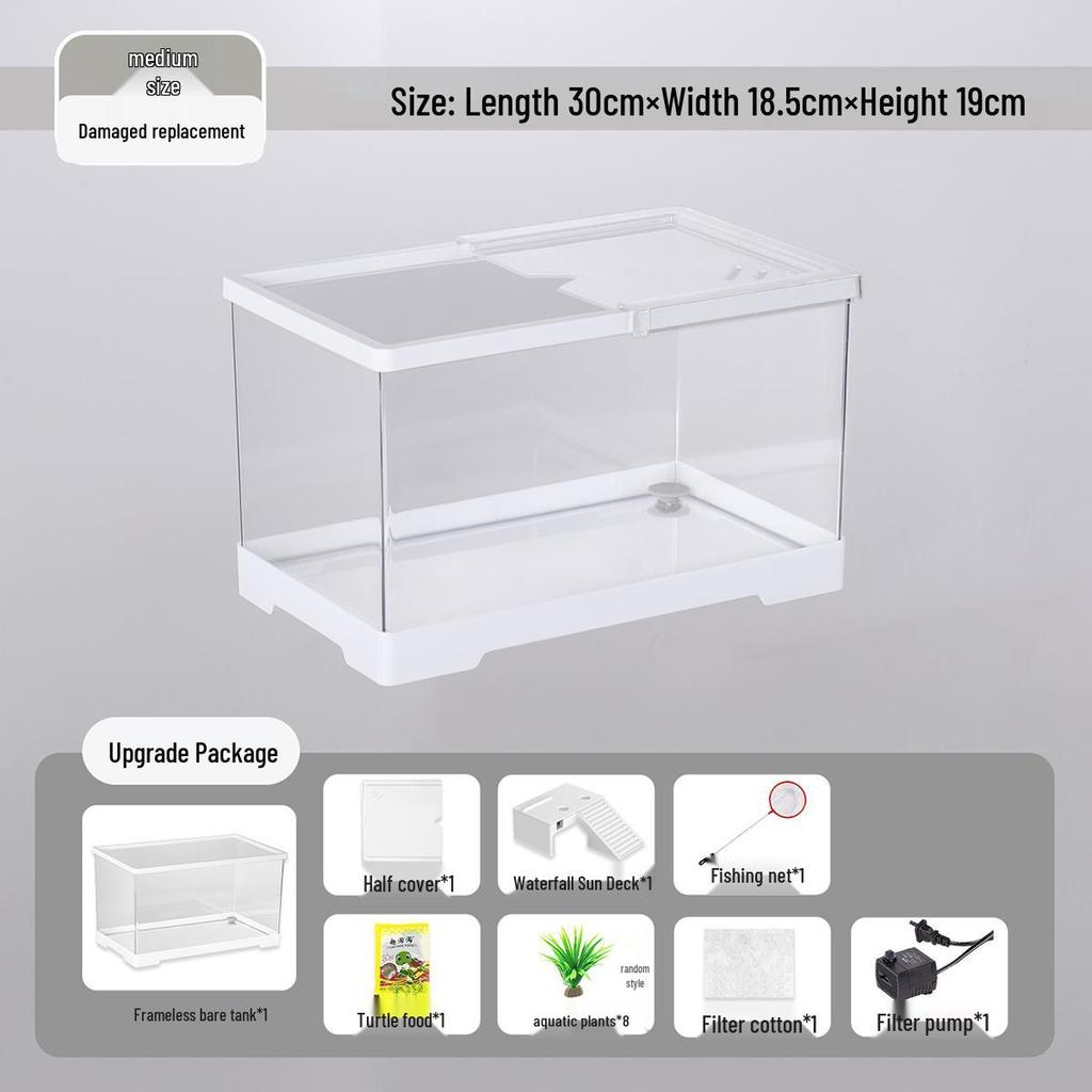 Acvariu Compact pentru Broaște Țestoase cu Platformă de Soare - Habitat Elegant de Birou cu Capac pentru Afișare Ecologică în Sufragerie
