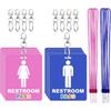 8 Set Bathroom Pass Restroom Hall Pass for Classrooms with Keychain Holder Lanyard Blue and Pink Key Tag for Women Men Restaurant Toilet Office
