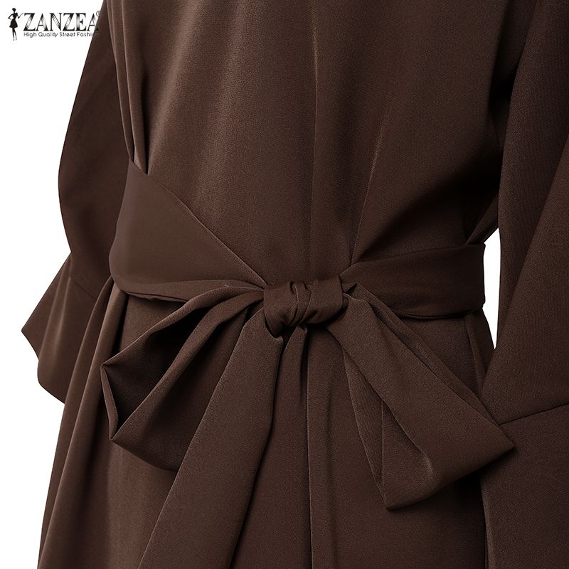 ZANZEA Women Casual Round Neck Loose 3/4 Sleeve Dress